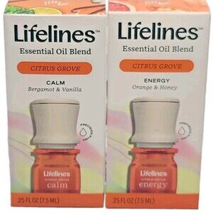 LOT OF 2 Lifelines Essential Oil Blend• CITRUS GROVE : CALM & ENERGY 0.25 oz ea.
